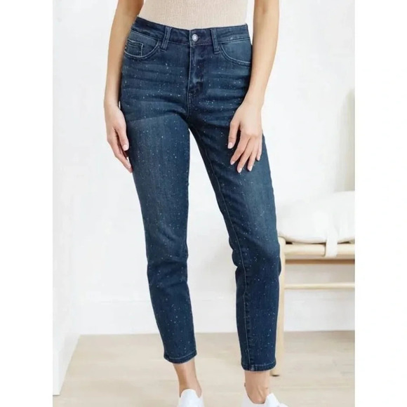 Judy Blue Mineral Washed Bleach Splatter High Rise Denim Jeans - Picture 1 of 8